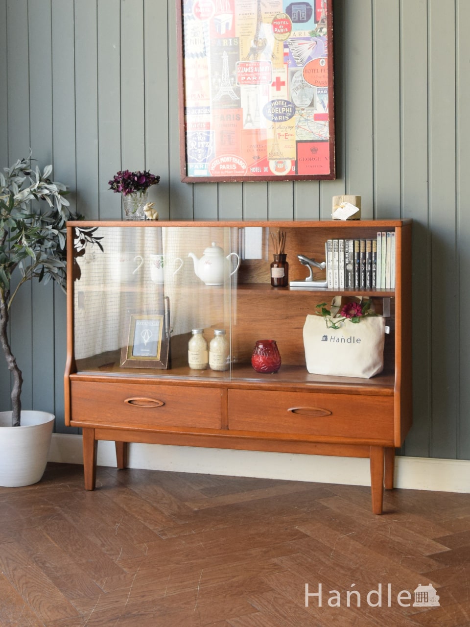 最終お値下げ】昭和レトロ 和モダン 木製キャビネット 引き戸ガラス