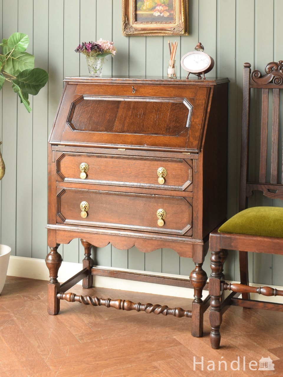 ビンテージの収納付きデスク、おしゃれなライティングビューロー(x