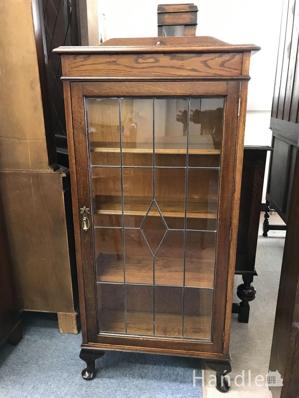 イギリスから届いた扉付き本棚、オーク材のアンティークブックケース(q