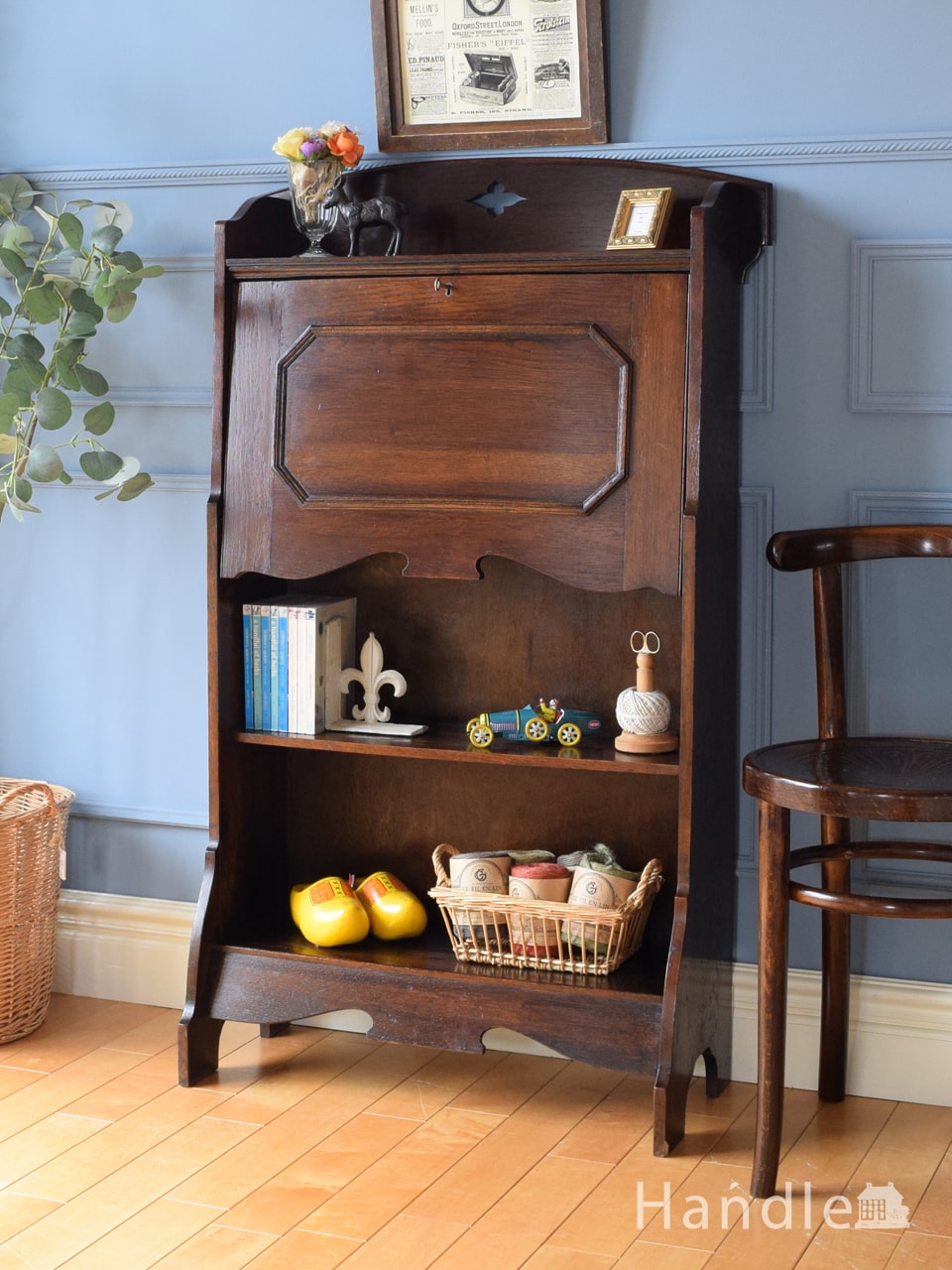 英国アンティークのライティングビューロー、オーク材のおしゃれな