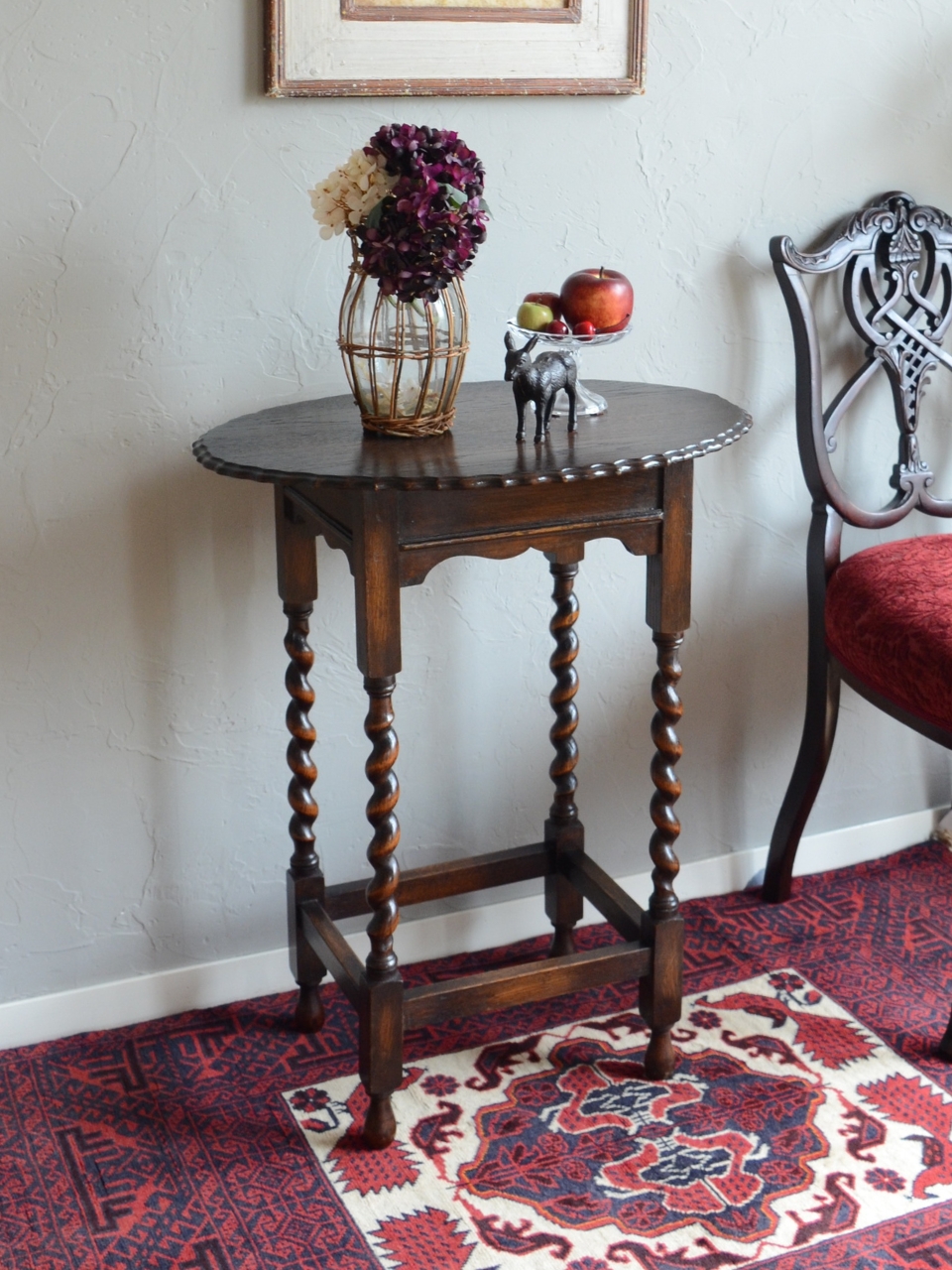 英国アンティーク木製サイドテーブル/オケージョナル作業机/飾り棚(80-162)