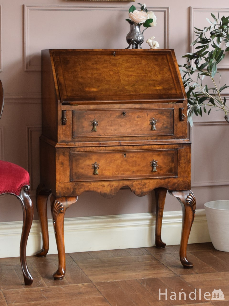 EFK85 イタリア製 象嵌細工 猫脚 3段チェスト 大理石トップ 木彫刻