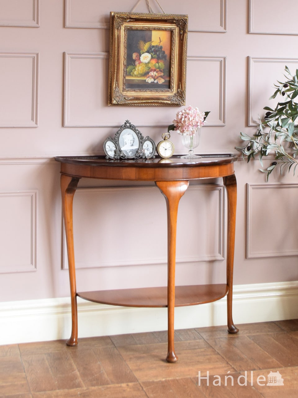 英国アンティーク木製サイドテーブル/オケージョナル机/飾り棚/花台(91