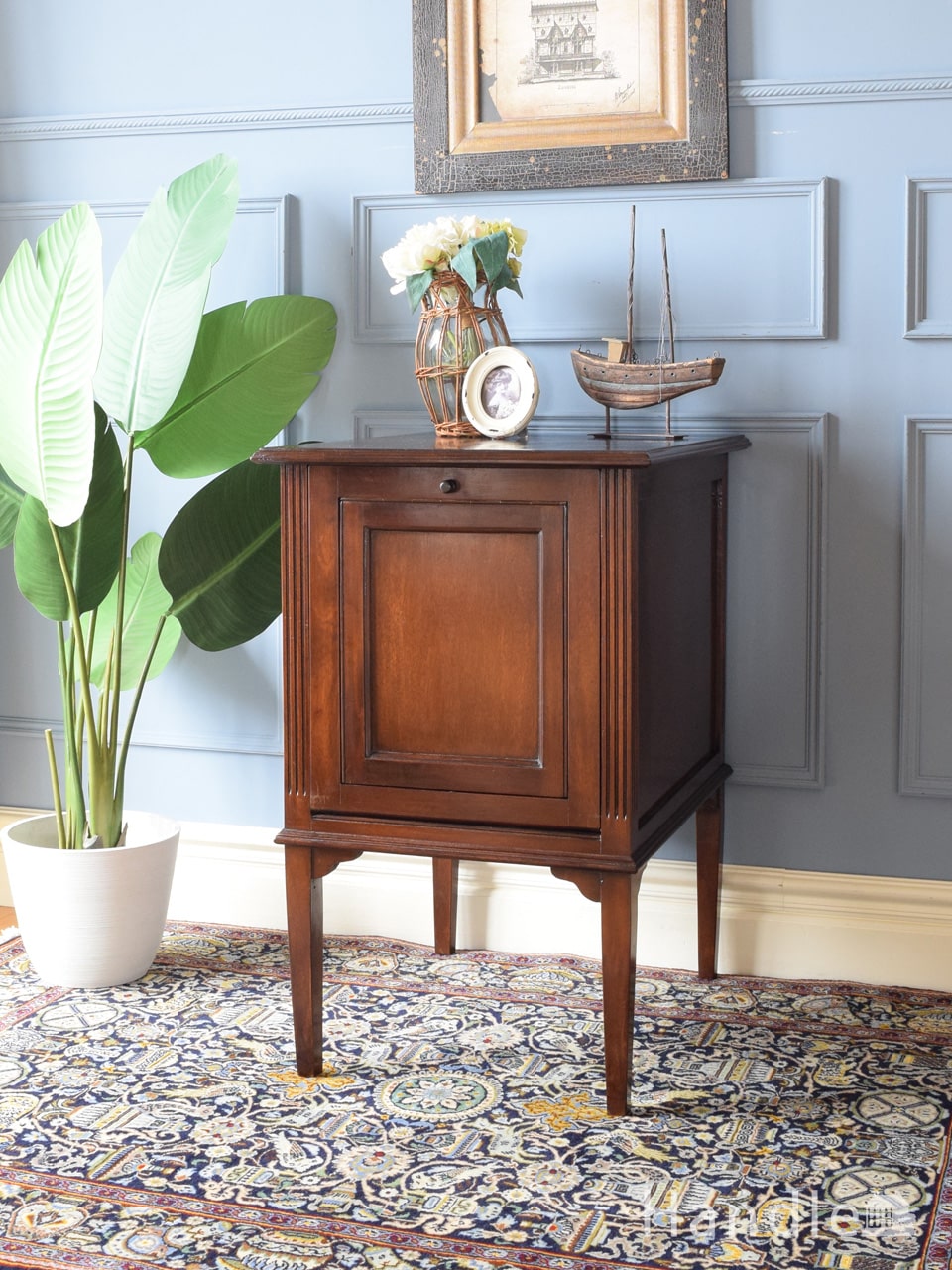 骨董家具英国製アンティーク 天然アラバスター大理石天板 サイドテーブル