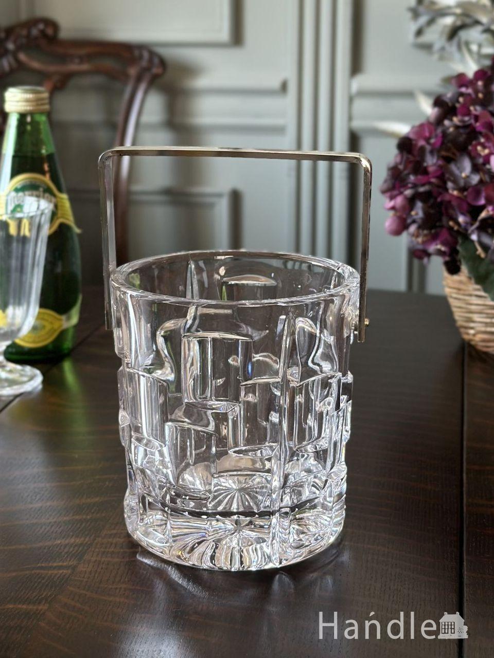 持ち手が付いたアイスペール、アンティークガラスの氷入れ(pg-8280