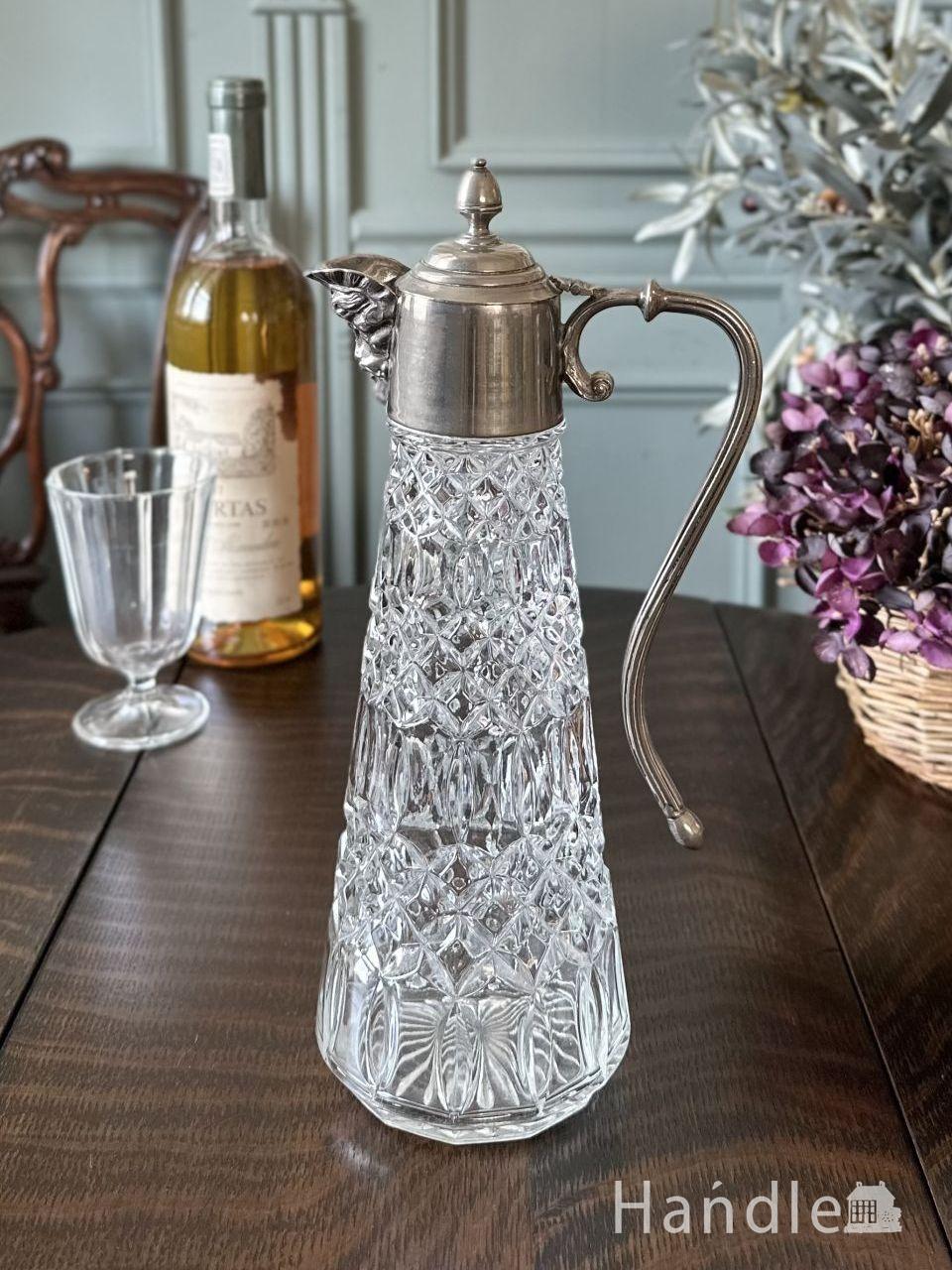 アンティークガラスのおしゃれなジャグ、イギリスから届いた型押し