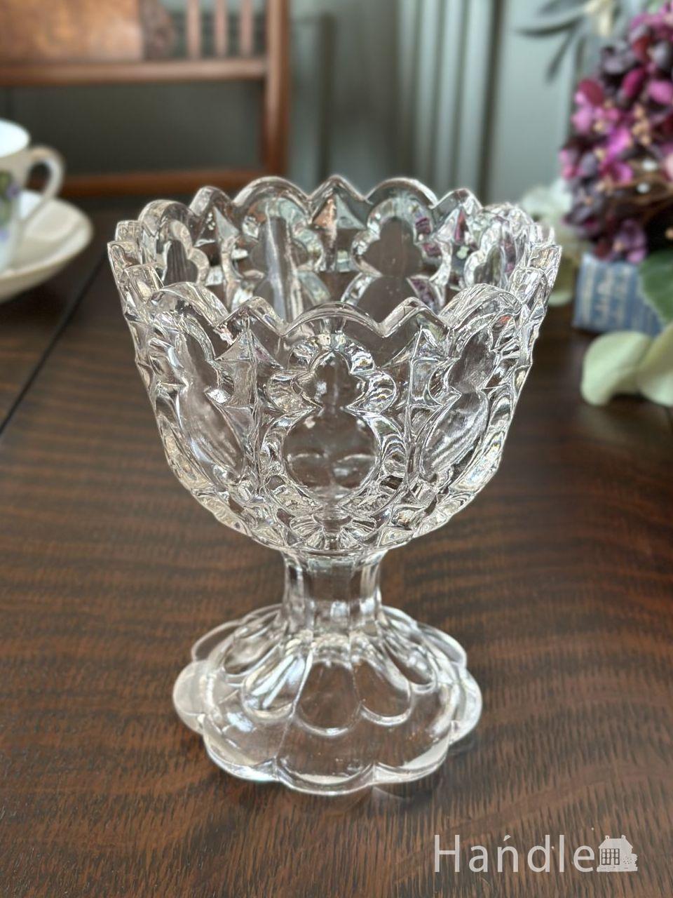 アンティークガラスの食器、爽やかなブルーの大きなガラスのボウル(pg