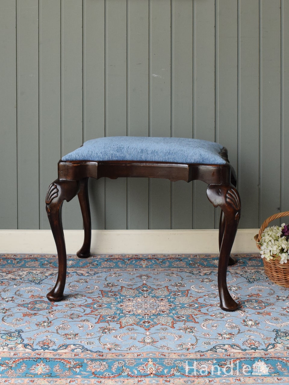 オールドキリムのおしゃれなベンチ、wolf's mouthモチーフの一点ものの