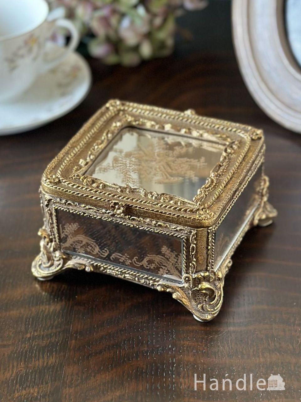 フレンチアンティーク調ボックス、豪華なミラー付きスクエア型ボックス
