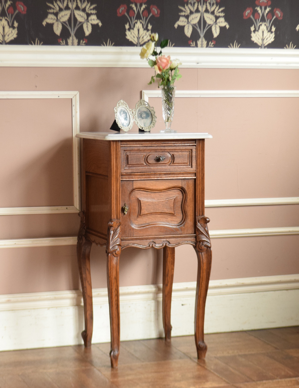 フランスアンティーク大理石キャビネット/ナイトテーブル机/飾り棚(82