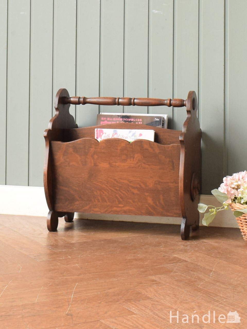 フランスのアンティークマガジンラック、持ち手が付いたおしゃれな