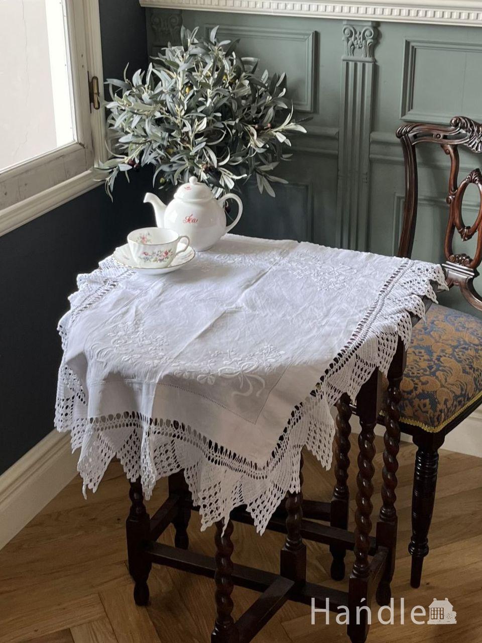 フランスアンティーク クロシェレース編みニットスロウ ブランケット