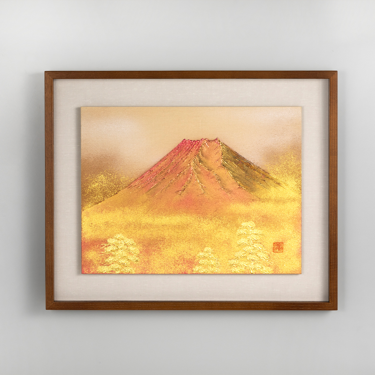 四つ折り屏風 日本画 金箔彩色 紅葉に露草 四つ折り屏風 日本画 金箔