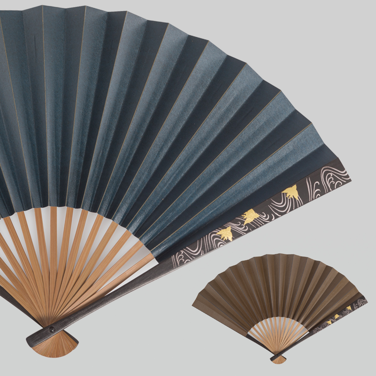 柿渋脇漆扇子 孔雀(緑茶)