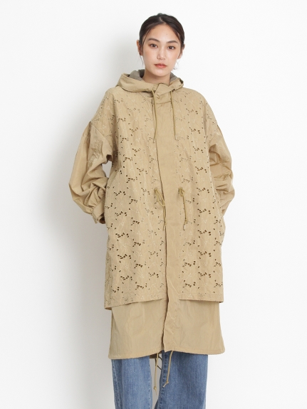 ナイロンタフタヴィンテージフラワーボーラーレースモッズコート