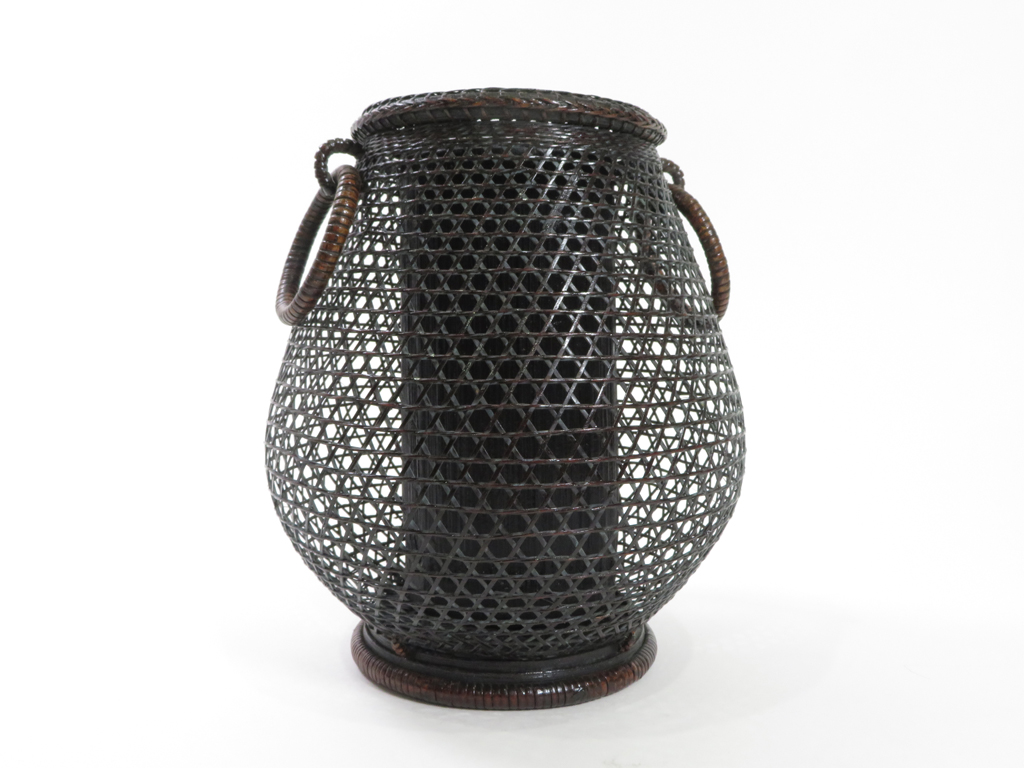 花生籠 掛花入 縄目編み 組紐細工 六ツ目編み 網代 花器 茶道具 木箱入