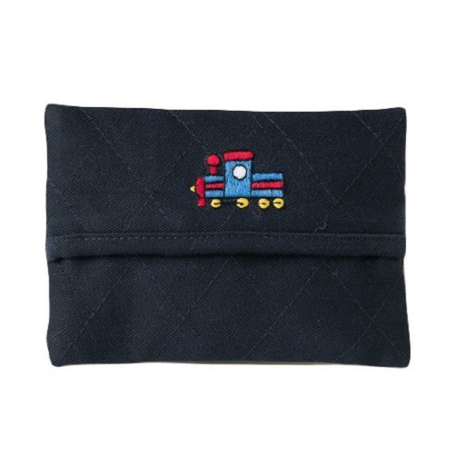 お受験 ティッシュケース 手刺繍 汽車 ポケットティッシュケース