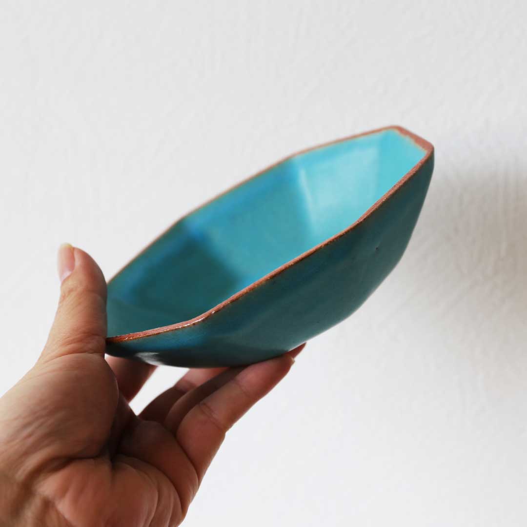 青緑色 フラスコ型陶器 八角形25-10 益子焼・やさしいうつわ