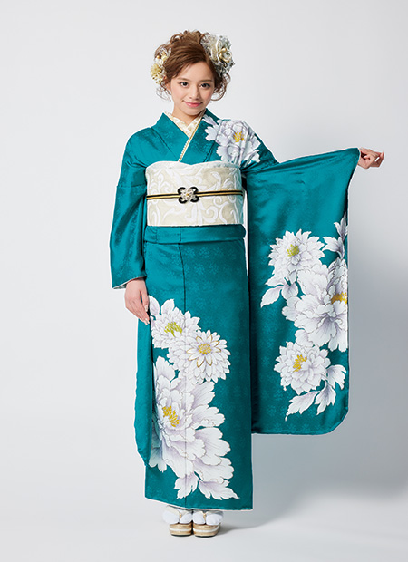 青緑色 花柄 振袖 帯 成人式 青緑色 花柄 振袖 帯 成人式 成人式振袖