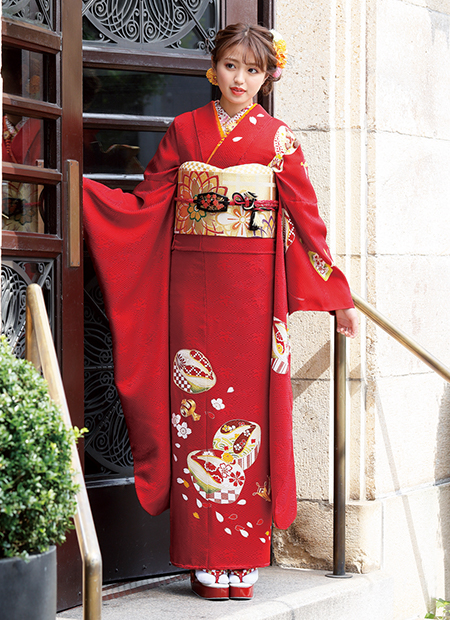 赤/レッド/古典柄/かわいい/レトロ/シンプル】の成人式振袖人気