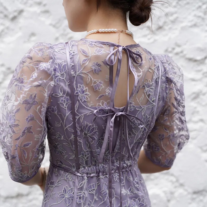 LILY BROWN（リリーブラウン）チュール刺繍ドレス（ラベンダー/1
