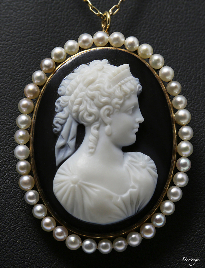 5508】カメオシェルブローチ ペンダントヘッド女性の横顔18k部分有り