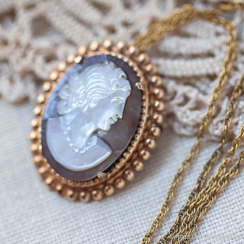 Winard-K12金-シェル・カメオ・ブローチ兼ペンダント・ネックレス