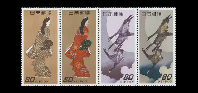 趣味の週間記念 見返り美人／月に雁 小型シート2枚セット スタンプ付