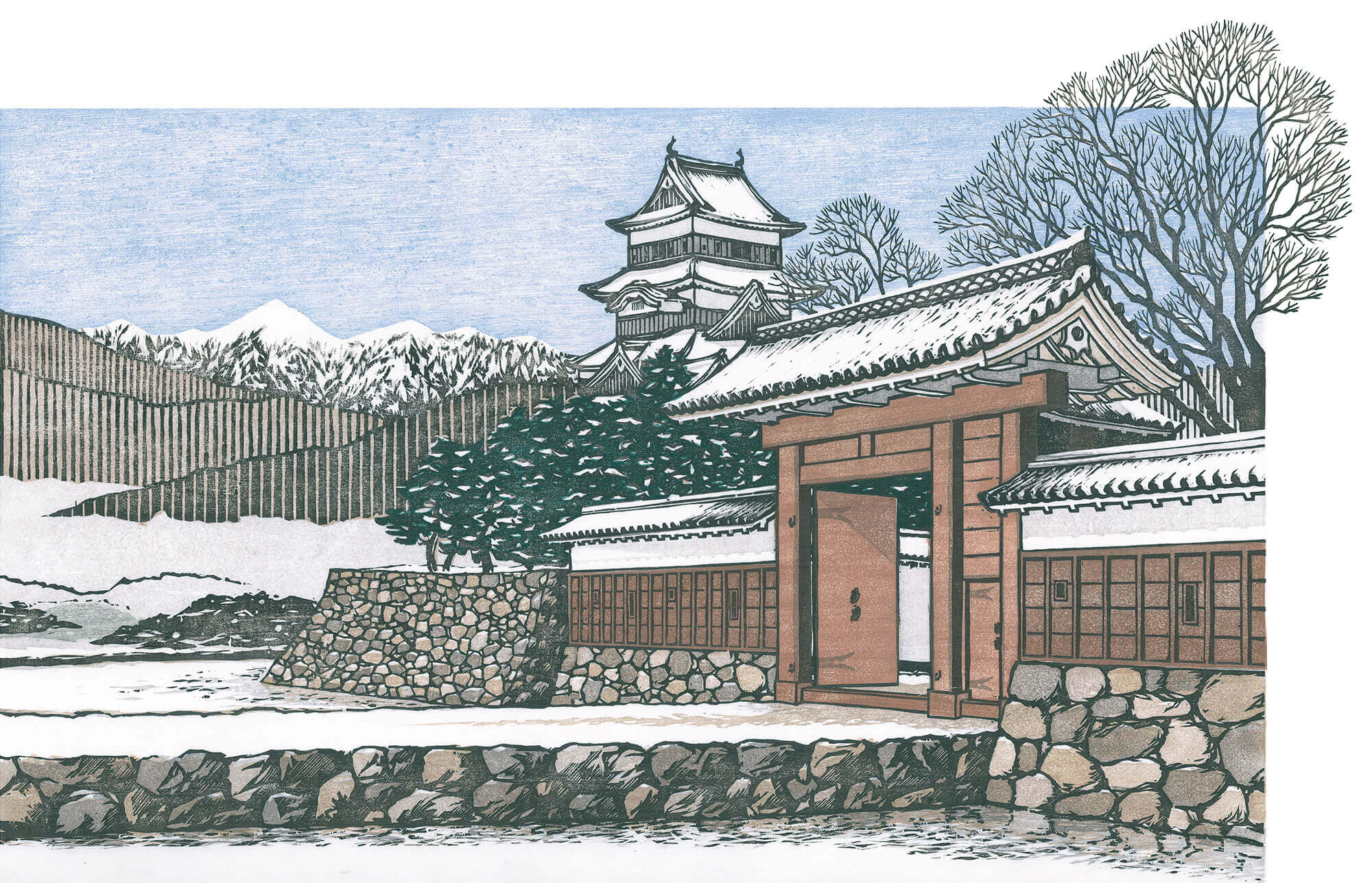 松本城 淡雪 | 木版画家 塩入久｜Hisashi Shioiri