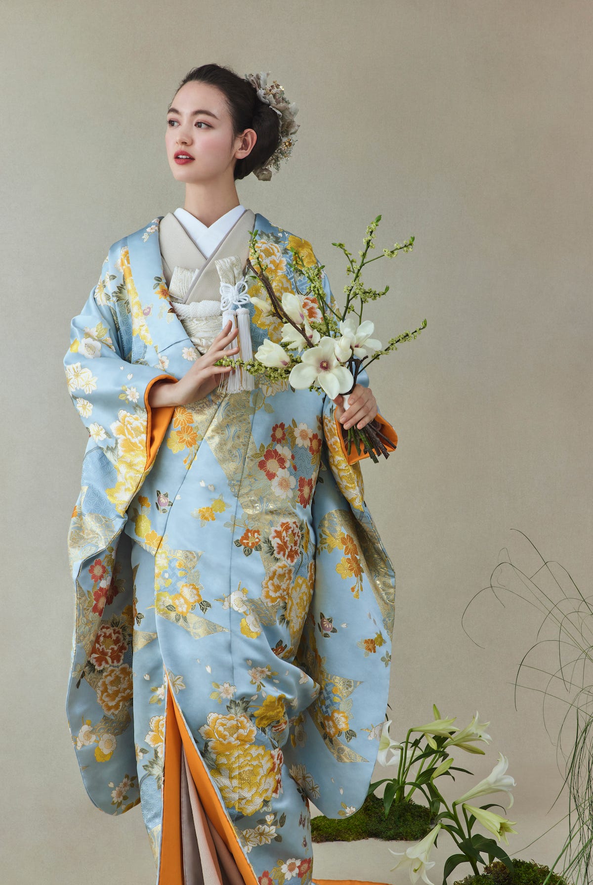 〇色打掛 金糸 刺繍 桜 牡丹 結婚式 ブライダル お色直し〇美品