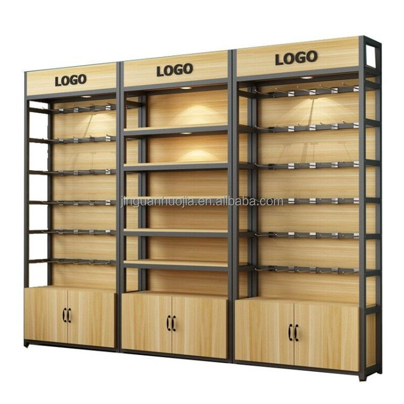 ウォールシェルフ・壁面什器 店舗用ディスプレイラック 木製棚でワイン