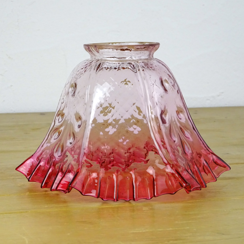 大正ガラス ランプシェード ピンクレッド アンティーク 大正ガラス