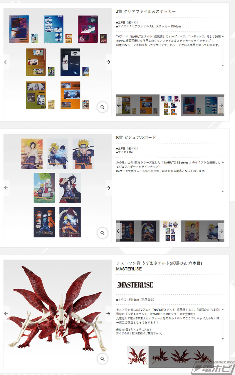 一番くじ NARUTO-ナルト- 疾風伝 輪廻の嘆きと平和の懸け橋」の全