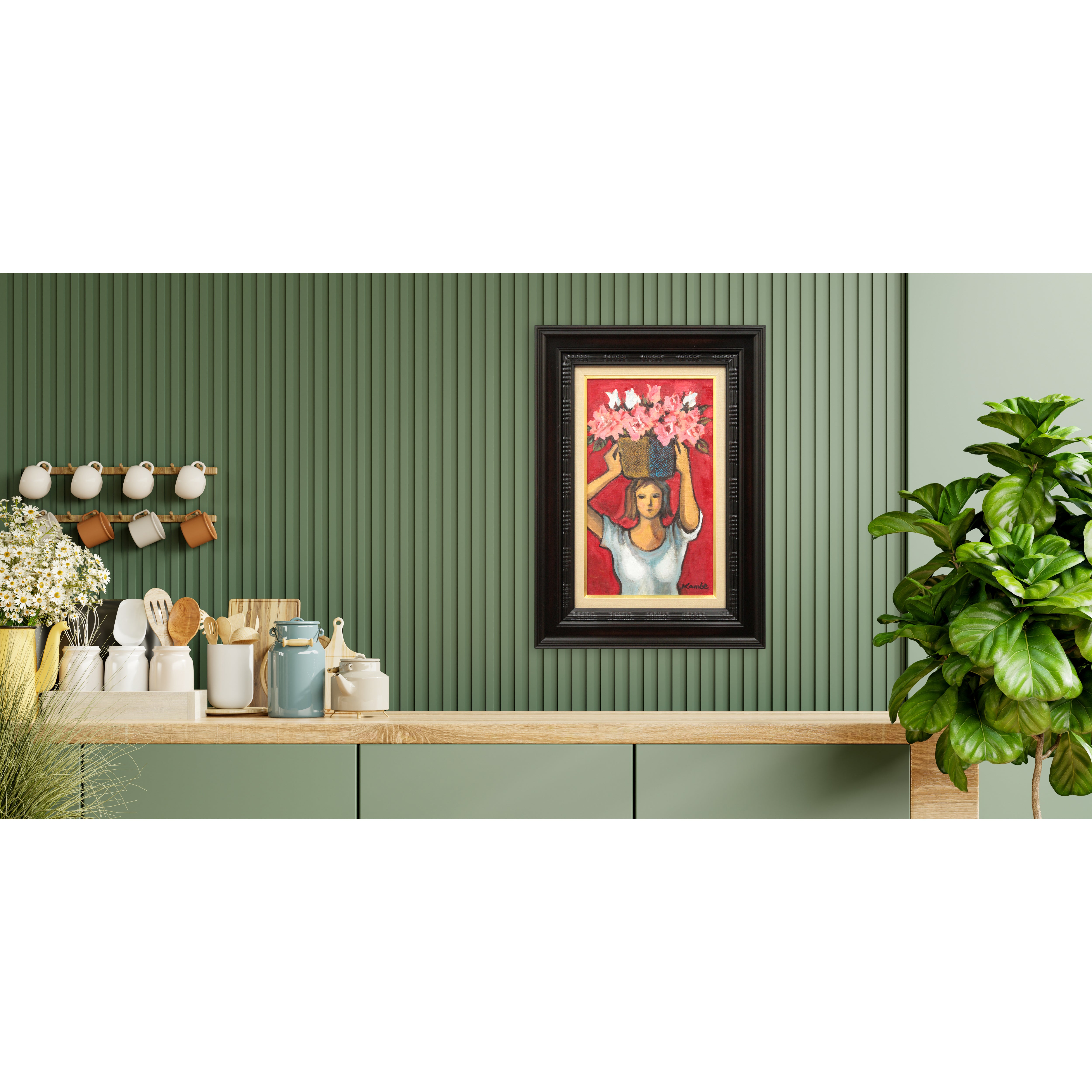 神戸文子 『花籠をもつ少女』 油彩画 - 北海道画廊