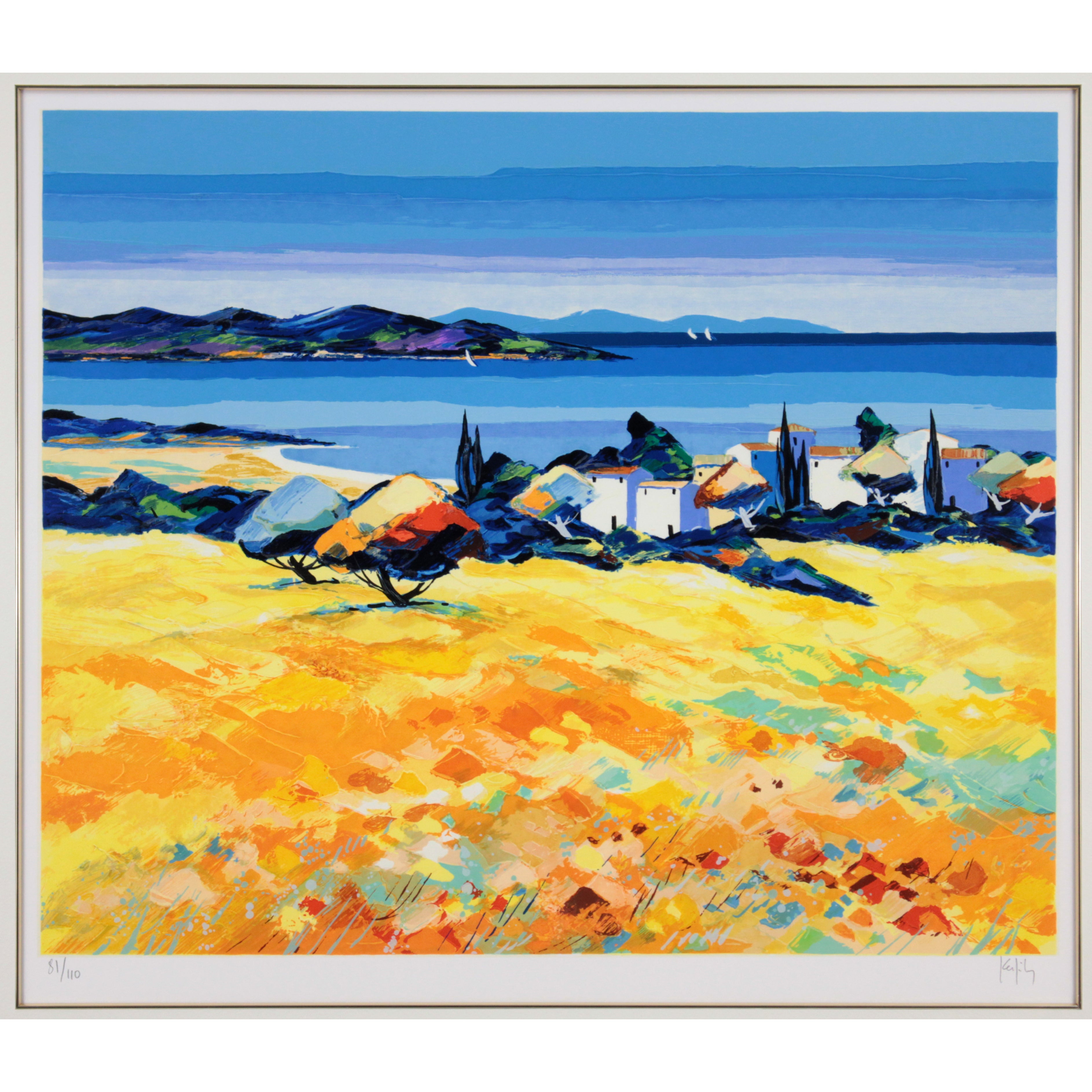 ベルナール・ケルフィリー KERFILY「丘の村」油彩 風景画 額装