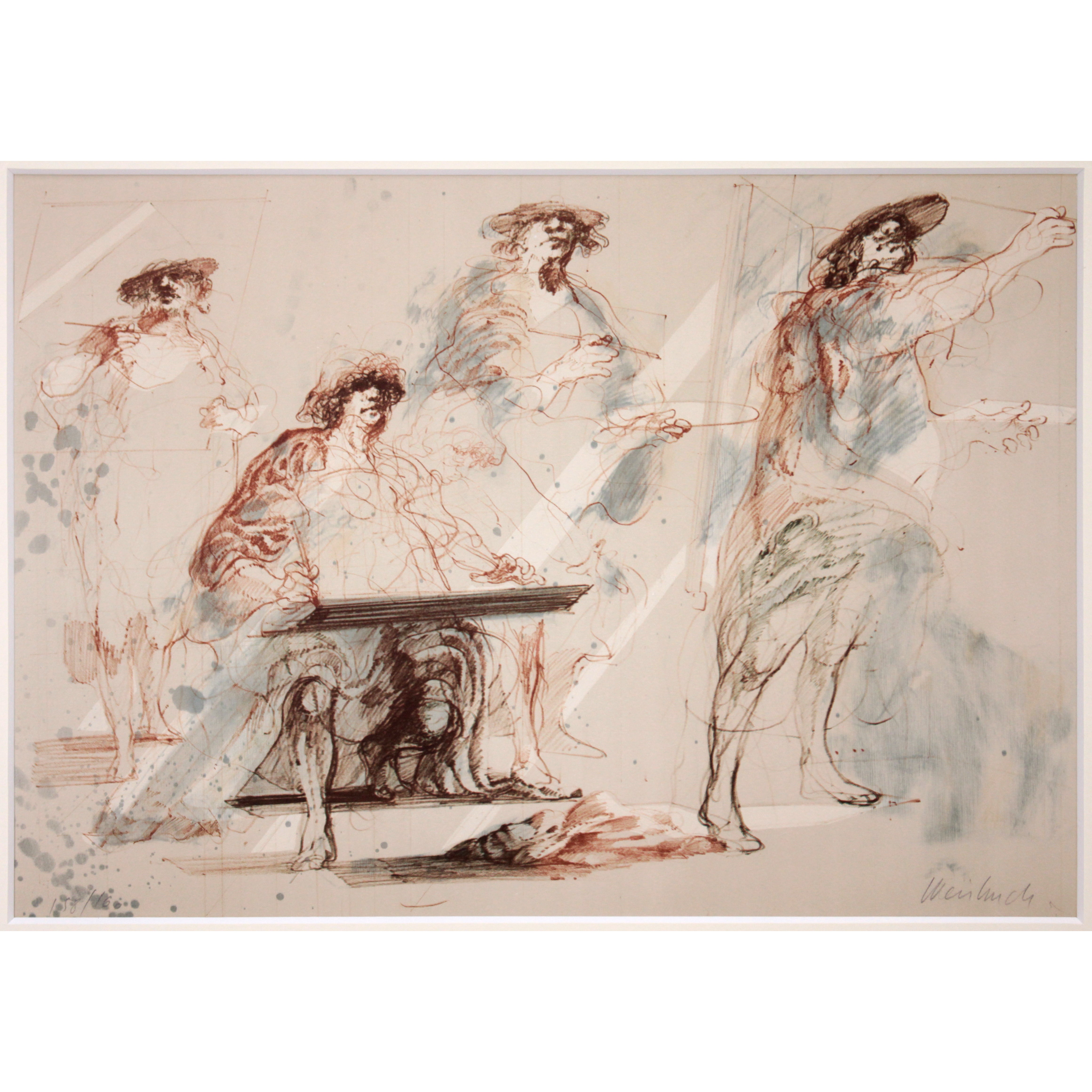 音楽家のリトグラフで人気のワイズバッシュのバイオリン弾き サインと