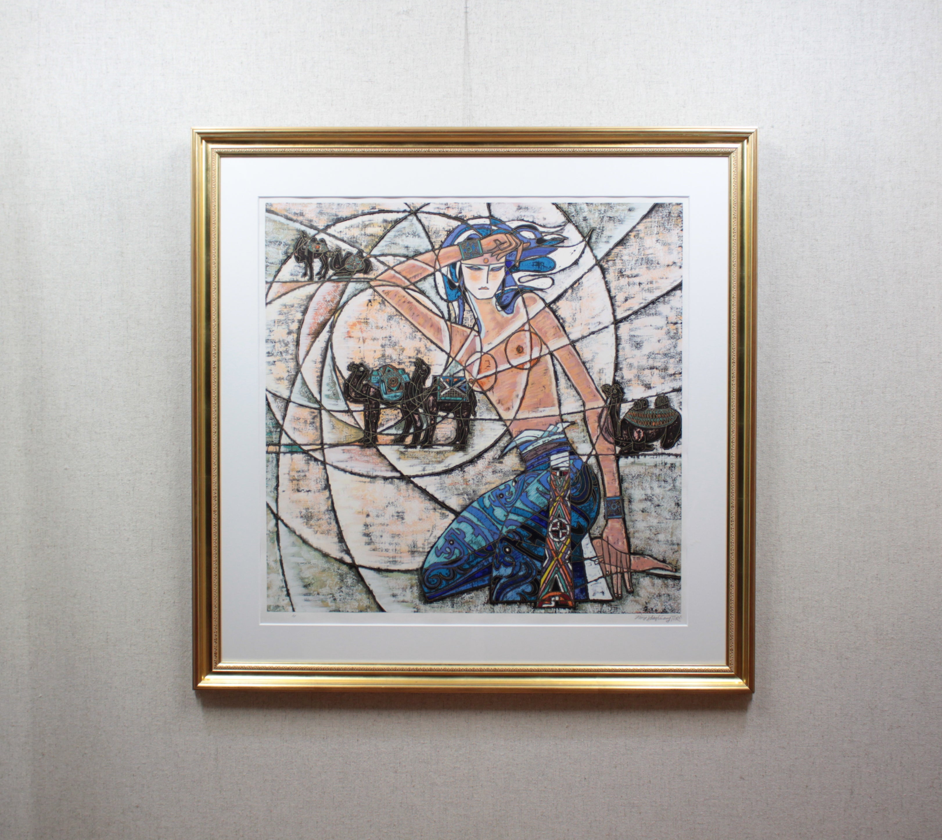 ティン・シャオカン（丁 紹光）『花影の母子像』シルクスクリーン【真