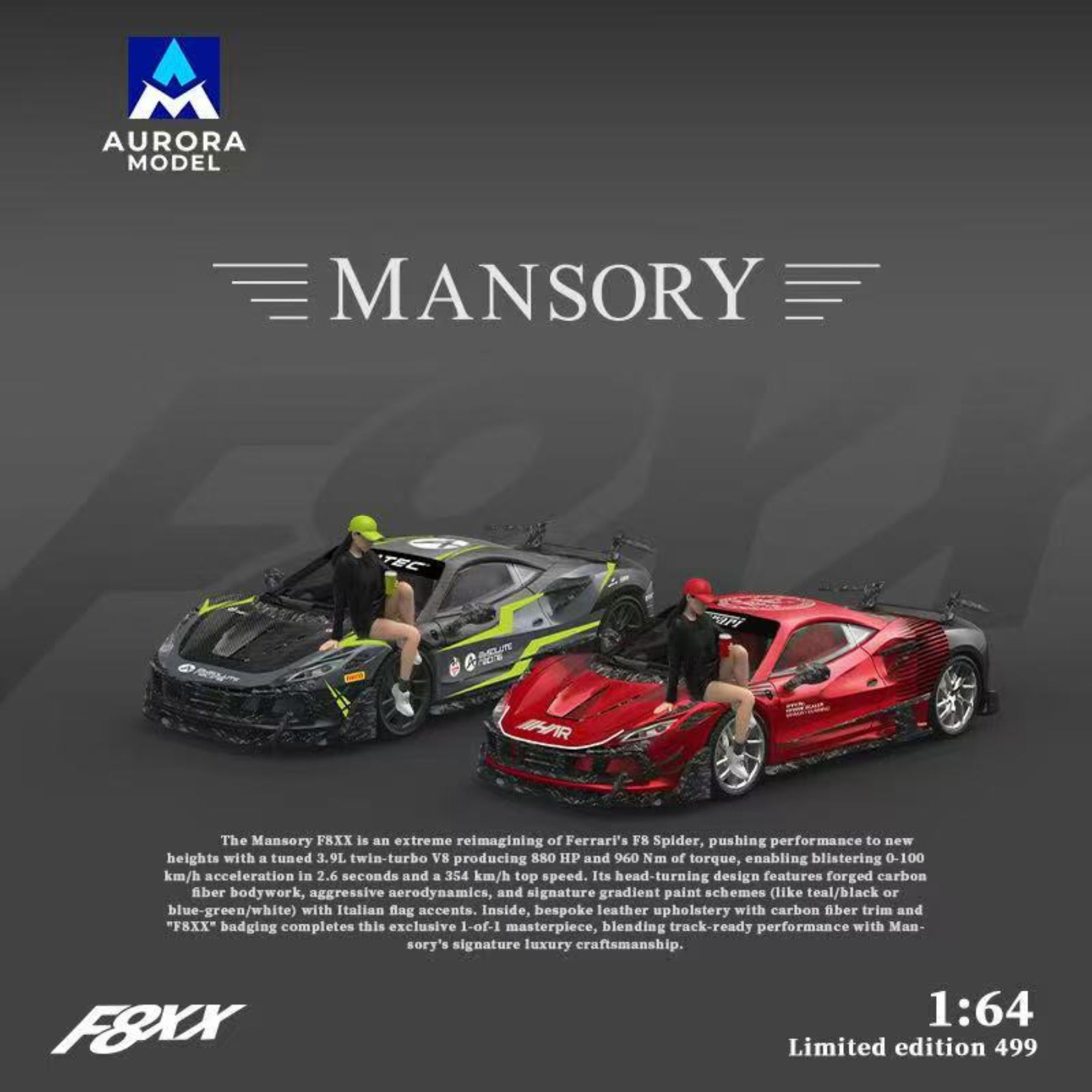 Preorder] Aurora Model 1:64 Ferrari F8 Tributo Mansory F8XX Har
