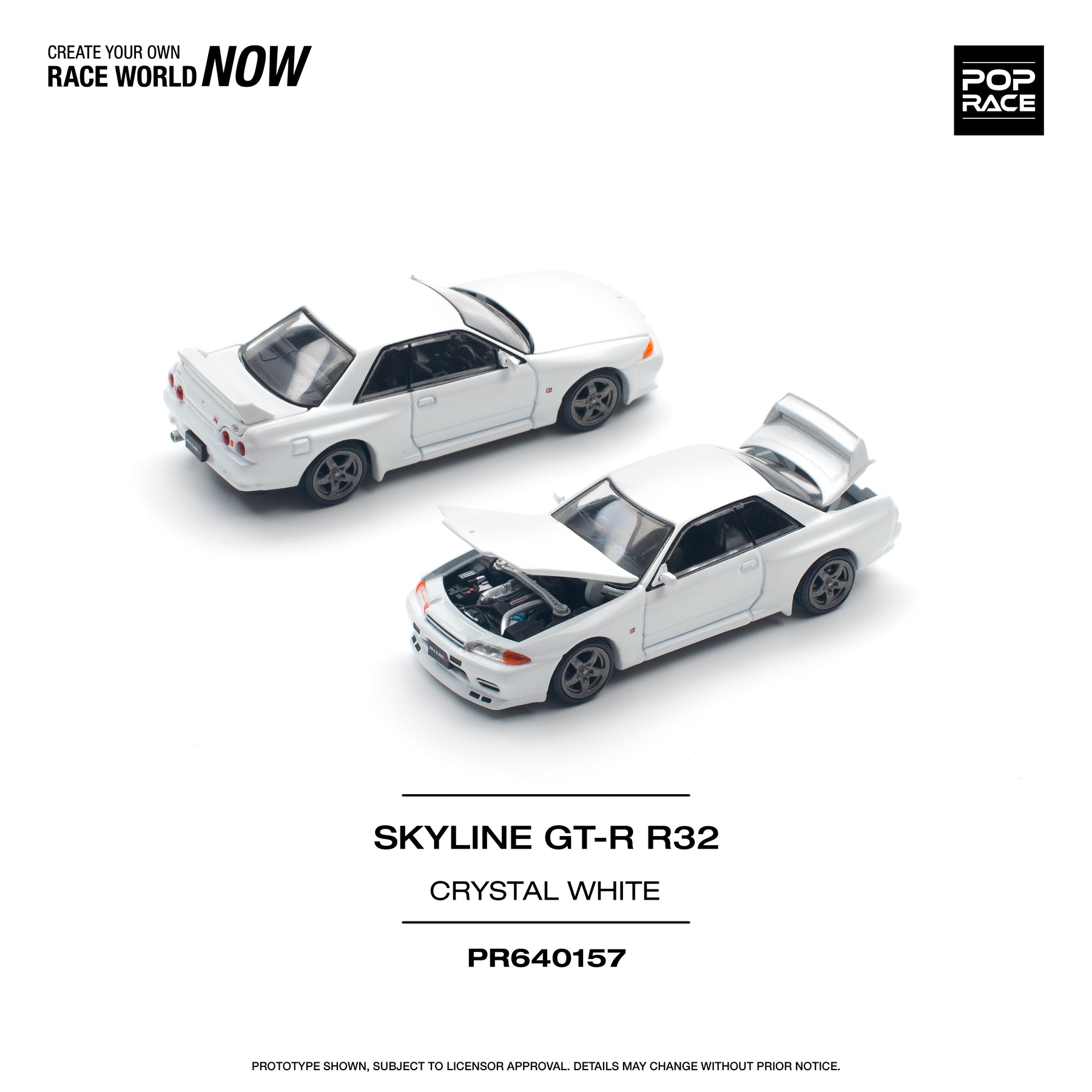 POPRACE 1:64 NISSAN SKYLINE GT-R R32 CRYSTAL WHITE – Horizon Diecast