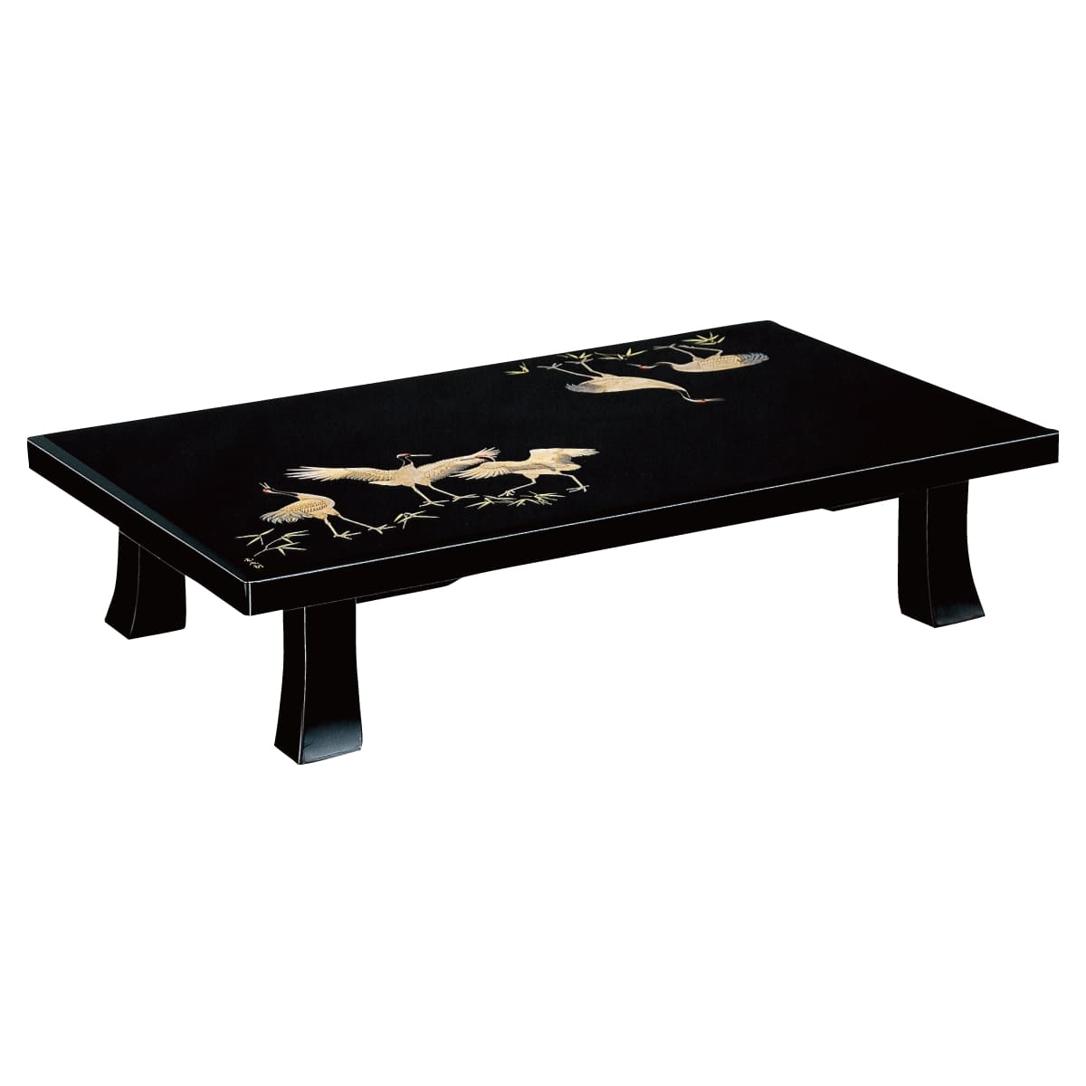 鶴 うるし沈金（末広京脚型）｜演漆の座卓