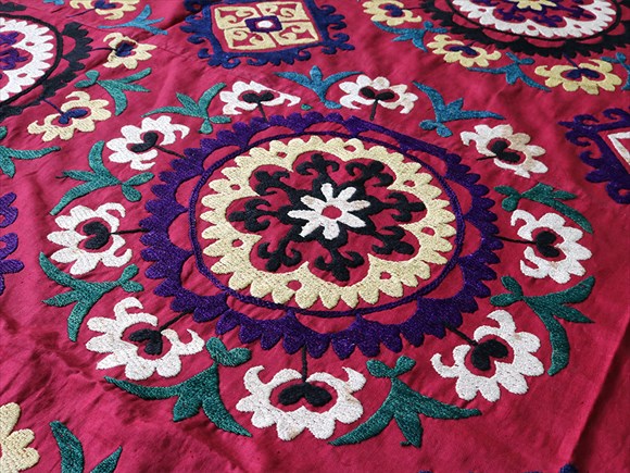 アンティーク ソサイエティシルク刺繍 3色菫 ヴィオラ リネン