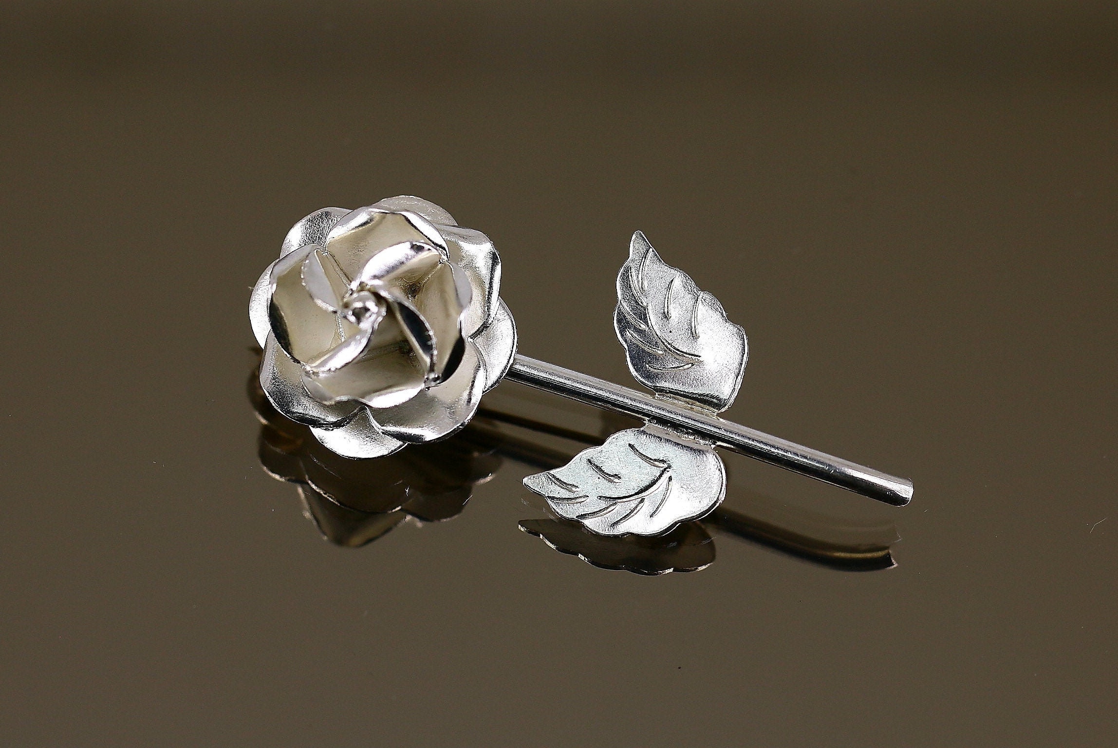 Vintage Mexico Flower Rose Floral Shiny Design Brooch Sterling