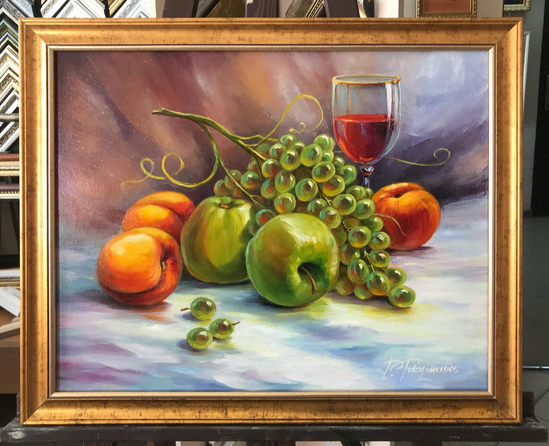 絵画 インテリア 油絵 uF6-062004 静物 果物と器 絵画 インテリア 油絵