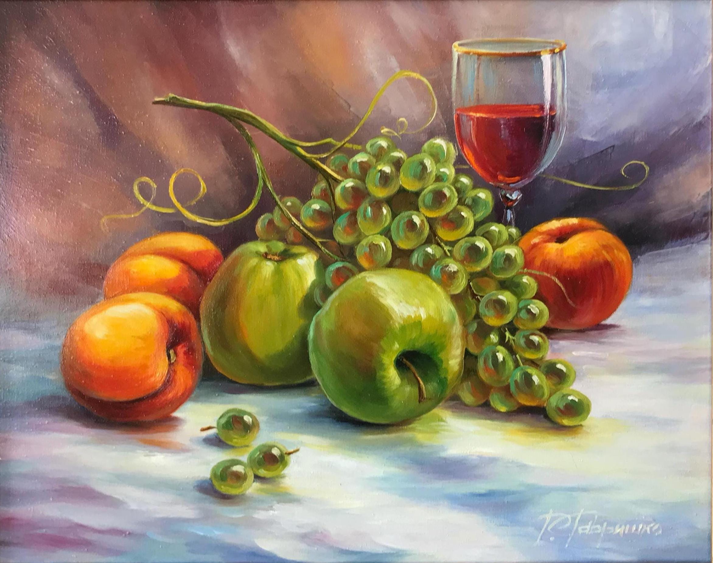 絵画 インテリア 油絵 uF6-061003 静物 フルーツ 絵画 インテリア 油絵