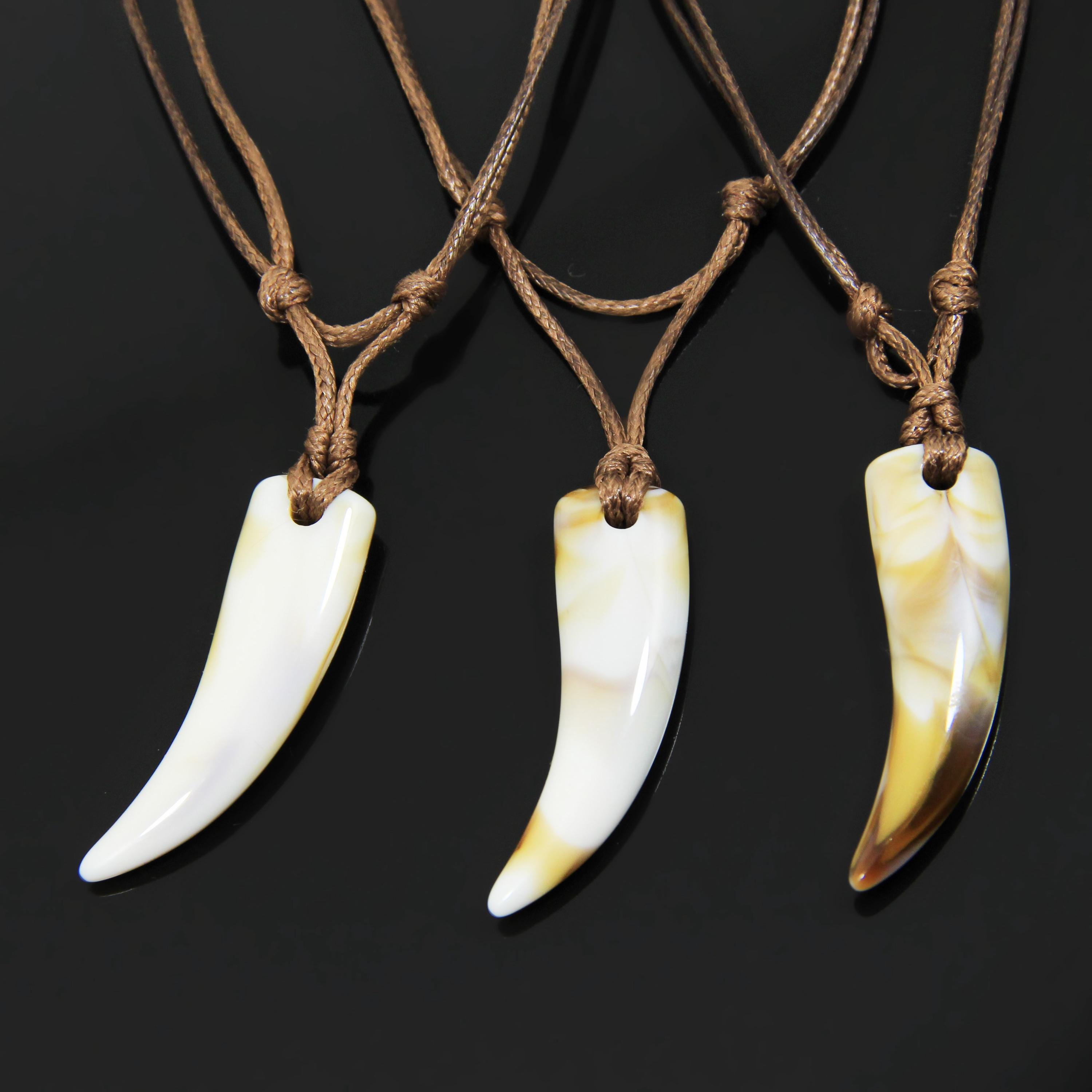 Tooth necklace, Plastic faux fang tribal lion teeth jewelry