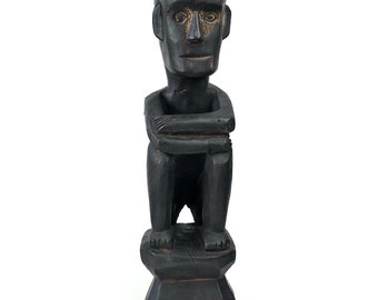 ヴィンテージ手彫り木製ブルル像：フィリピン部族芸術（12.2インチ/31