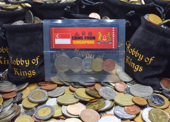 シンガポールの5種類のコイン。アジアの古い収集価値のあるお金。外国