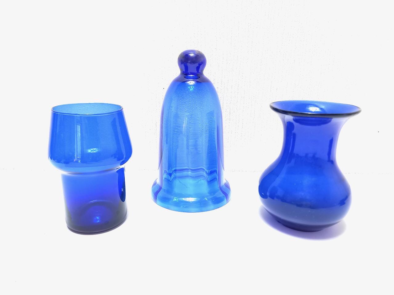 コバルトブルー ガラス製 花瓶 ボウルセット コバルトブルーガラス