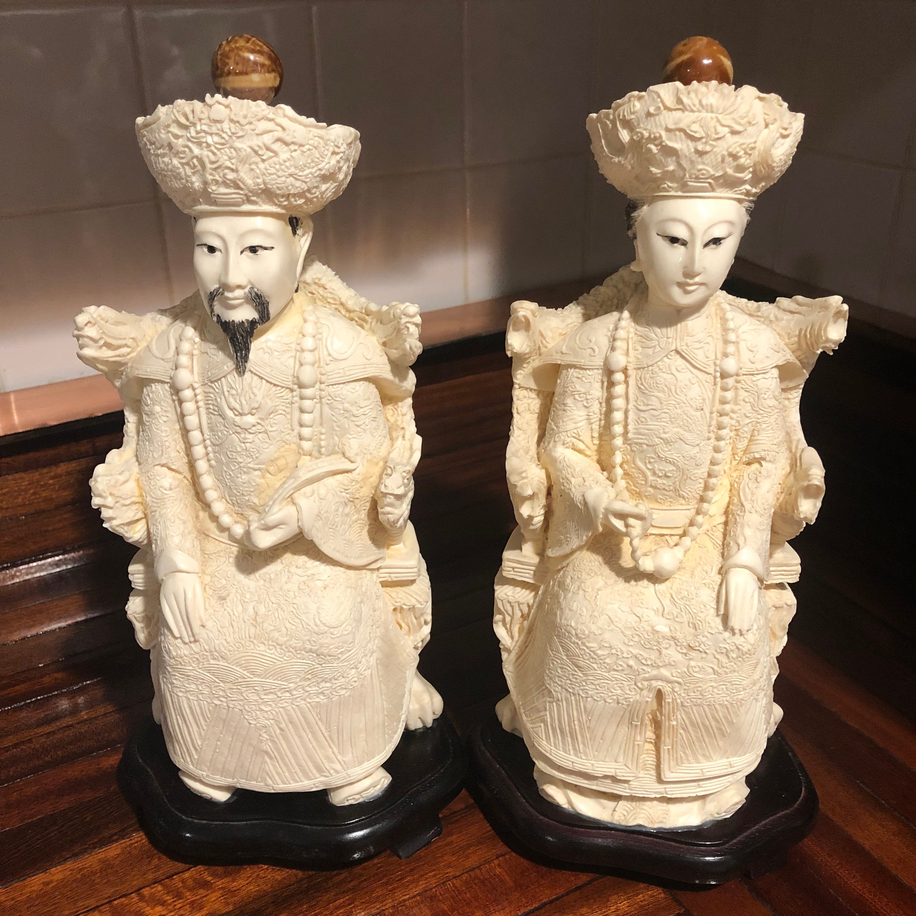 Vintage Chinese Emperor and Empress Faux Ivory Statues/free