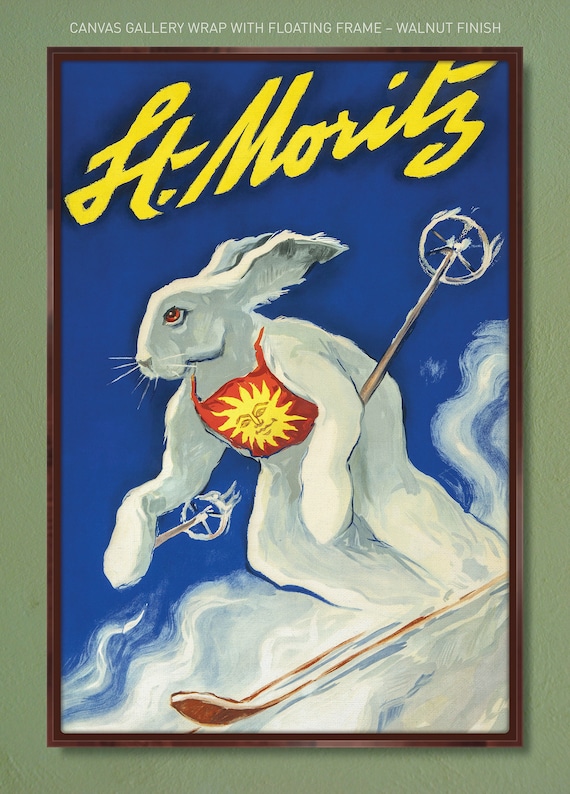 St. Moritz Ski Bunny Canvas Print – Vintage Swiss Travel Poster - Etsy